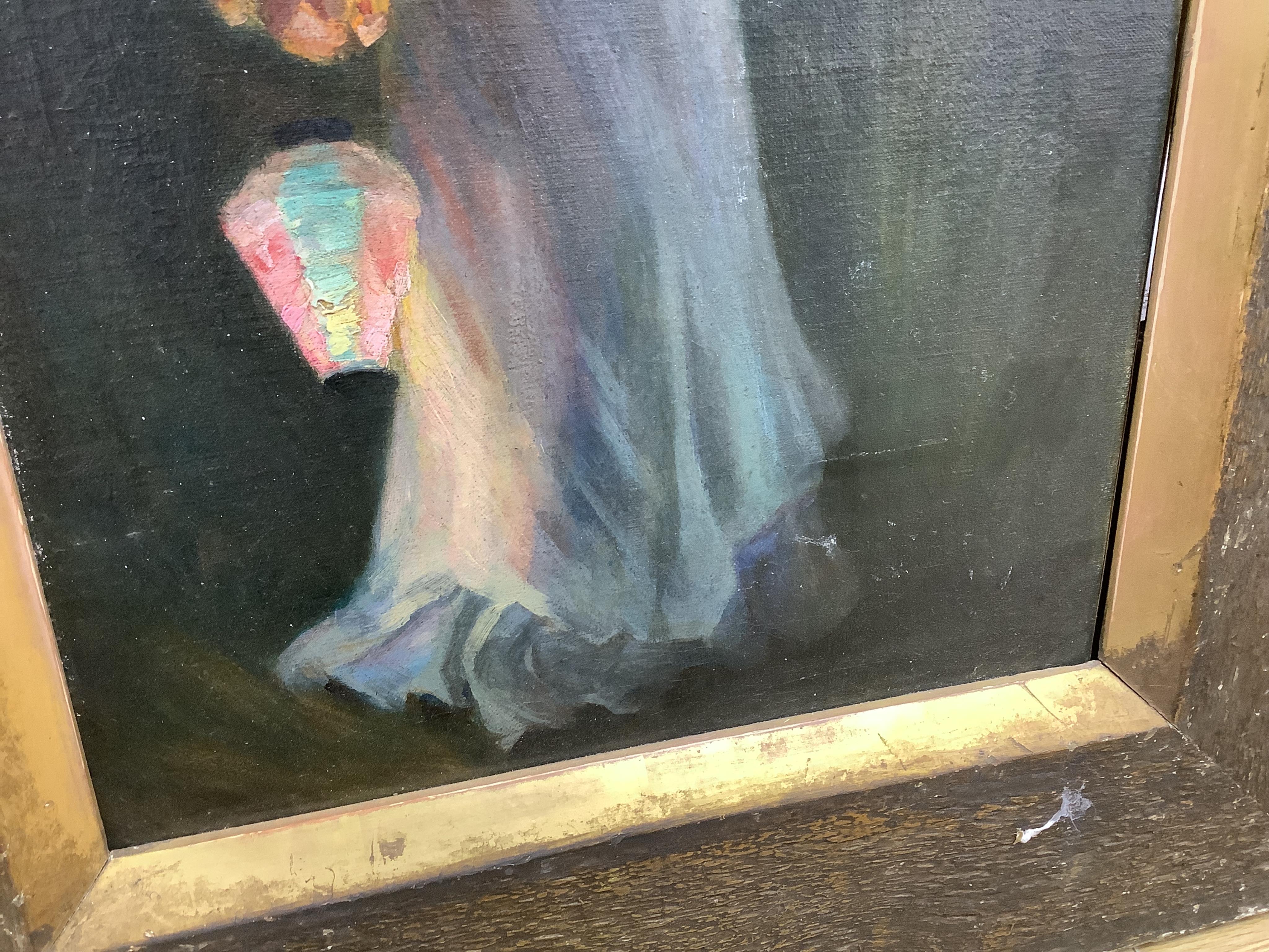 Manner of Thomas Cooper Gotch (1854-1931), Woman holding lanterns, oil on canvas, 44cm x 29cm